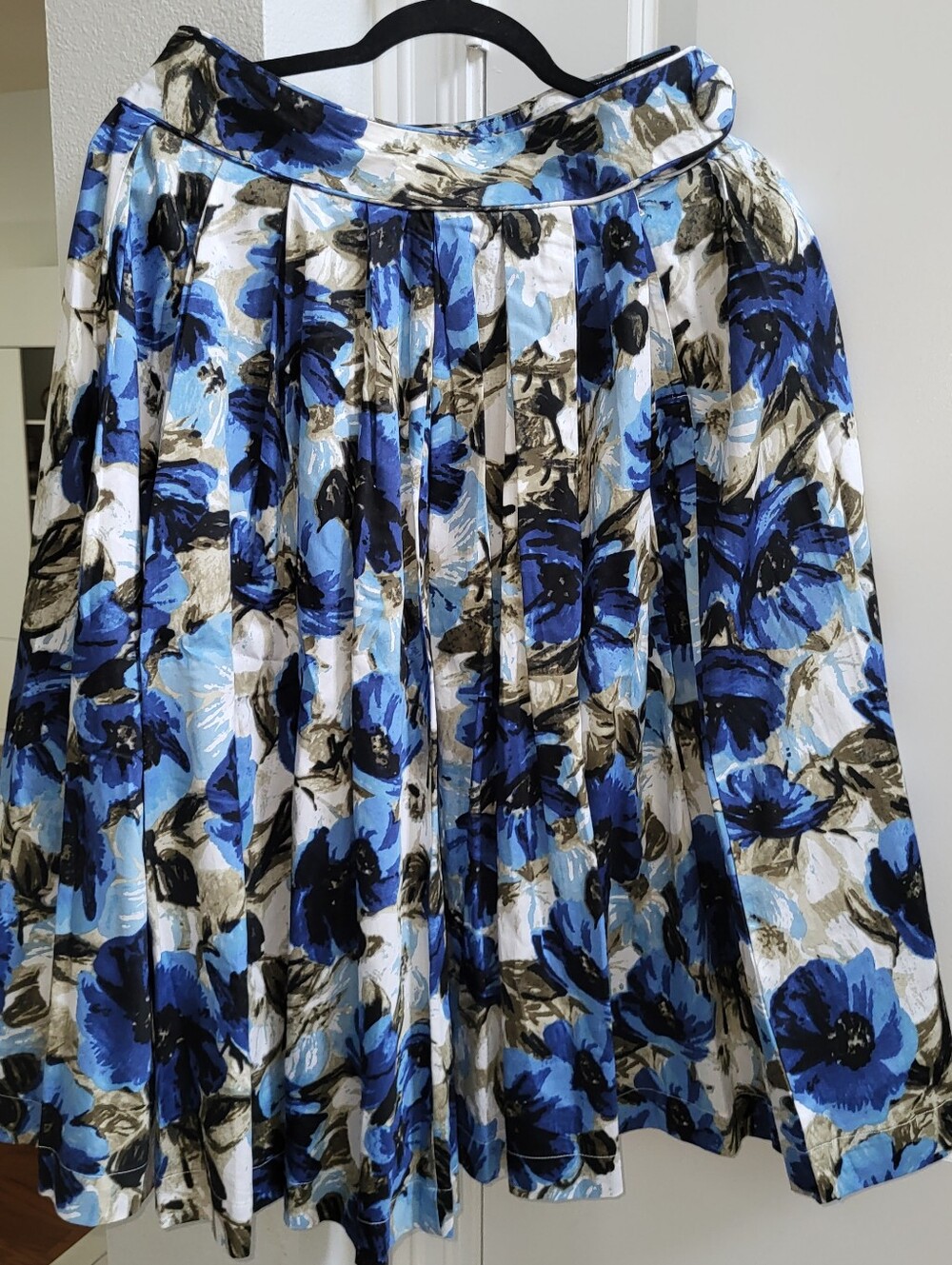 100 % COTTON Grace Elements Blue Floral Pleated Circle A-Line Skirt Sz. 6 Medium